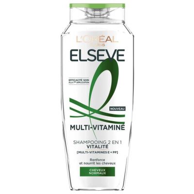 Elseve Multi-Vitaminé Shampooing Vitalité 2 en 1 enrichi en Multi-vitamines E et PP